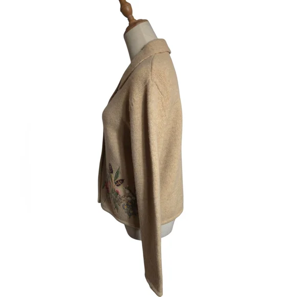 Appleseeds Vintage Tan Embroidered Collared Grandma Cardigan Sweater - Picture 6 of 8